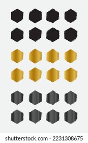 Set of grunge hexagon border frames with black gold and metallic color