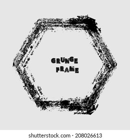 Set of grunge hexagon frame. Vector illustration. 