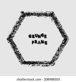 Set of grunge hexagon frame. Vector illustration. 