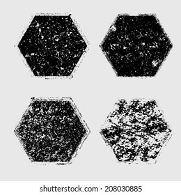 Set of grunge hexagons