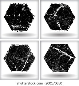 Set of grunge hexagons. Vector illustration