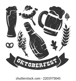 A set of grunge icons for Oktoberfest. hand drawn style vector design inspiration