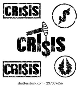 set of grunge illustrations of financial crisis and oil price fall