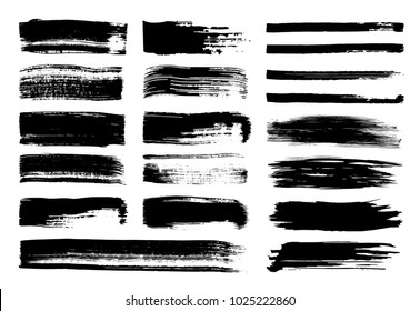 Set of grunge ink brush strokes, lines. Grunge hand drawn brush stroke elements, box, background, frames vector illustration