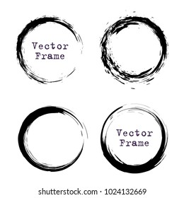 Set of grunge ink circle frames. Round shapes. Grunge oval. Distress texture vector illustration