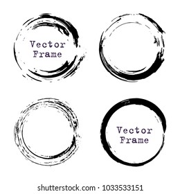 Set of grunge ink circle frames. Round shapes. Grunge oval. Distress texture vector illustration