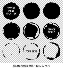 Set of grunge ink circle on checkered background, for frames and design elements. Vector brush strokes circles grunge backgrounds. Black white version.
