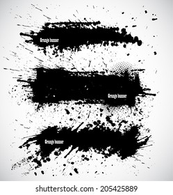 Set of grunge ink retro banners in black color