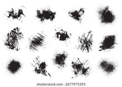 Conjunto de texturas de salpicaduras de tinta Grunge y pinceladas sobre fondo blanco