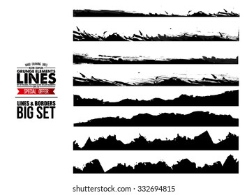 Set of grunge ink stroke, lines and borders. vector template - easy to use