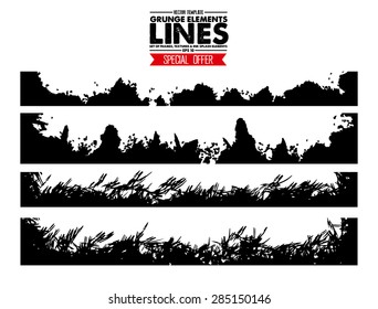 Set of grunge and ink strokes - abstract line vector template - easy to use