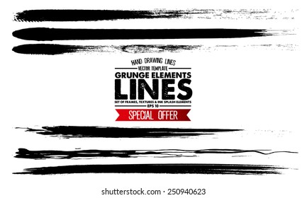 Set of grunge and ink strokes. vector template - easy ti use