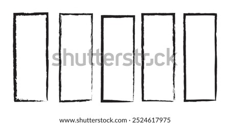 Set of grunge jagged rectangle outline frame shape. Different paint brushed border collection. Chalk or ink rectangular uneven stroke design elements for banner, poster, 