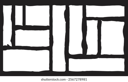 Set of grunge jagged rectangle shape. White torn paper sheet for sticker, collage, banner. Vector illustration