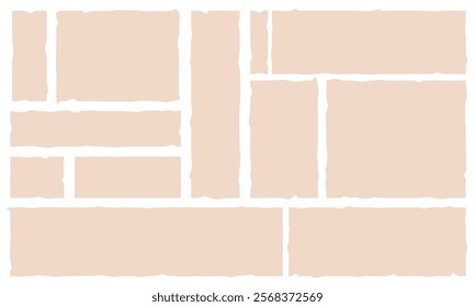 Set of grunge jagged rectangle shape with dust and noise texture. Beige torn paper sheet for sticker, collage, banner. Vector isolated illustration.	
