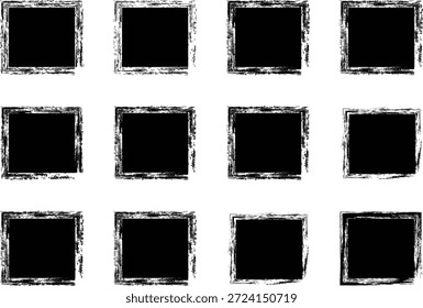 Set von zerklüfteten quadratischen Form. Vintage-Grunge-Boxen für Collage, Text, Banner, Aufkleber, Poster-Design. farbpinsel grunge rahmen. schwarzes farbiges Quadrat auf weißem Hintergrund.