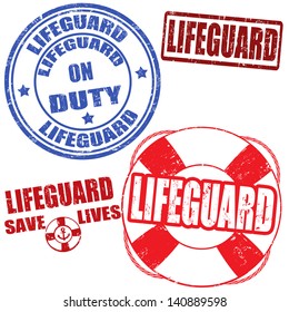 Set Of Grunge Lifeguard Rubber Stamps, Vector Illustration