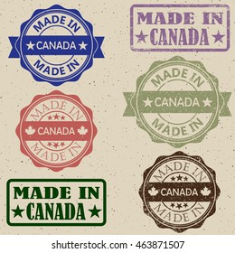 Set of grunge maple leaf rubber stamp icons.Made in Canada stamp vector illustration set