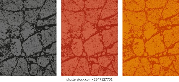 Set of Grunge marble colorful Texture. Collection of Rough textures for web, stories background. Collage of Apricot crush backdrop. Vector illustration.