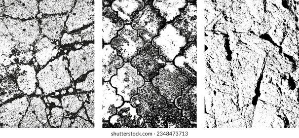 Set of Grunge marble, paving slabs and asphalt Texture isolated on transparent background. Collection of Rough textures for photo and illustration. Vector art. 