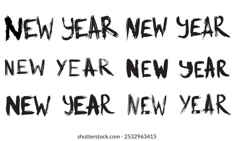 Set of grunge New Year for decoration, design elements for poster, banner, greeting and New Year celebration, collection of logo different text design, set of various typographic design elements