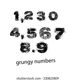 Set of grunge numbers with full stop and comma. Vector illustration.
