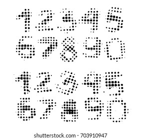 Set with grunge numbers, real halftone paint prints on white background