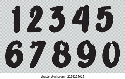 Set of grunge numbers.Vector brush stroke numbers.