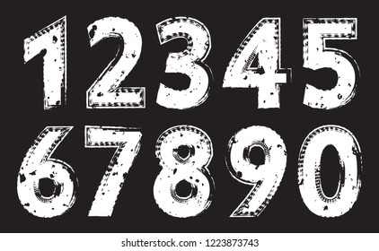 Set of grunge numbers.Vector distressed numbers.