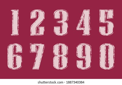 Set of grunge numbers.Vector distressed numbers.
