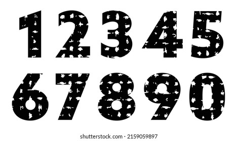 Set of grunge numbers.Vector distressed numbers.