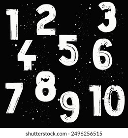 Set of grunge numbers.Vector distressed numbers. Hand written calligraphy alphabet black ink brush lettering, numbers and punctuation marks, grunge font style with ink splashes. Vector,a.eps8