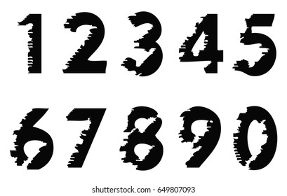 Set of grunge numbers.Vector distressed numbers.