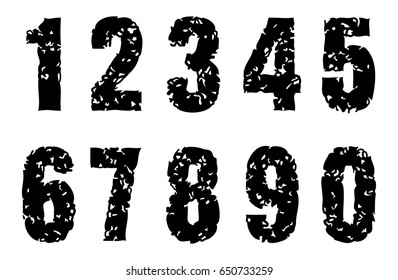 Set of grunge numbers.Vector distressed numbers.