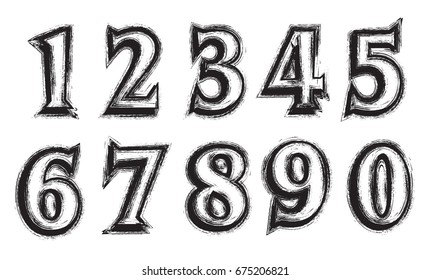 Set of grunge numbers.Vector distressed numbers.