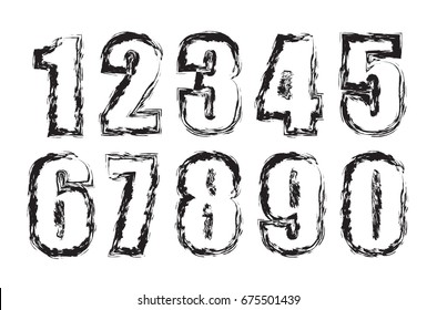 Set of grunge numbers.Vector distressed numbers.