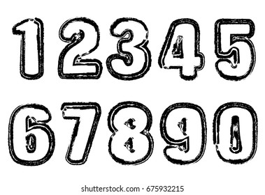 Set of grunge numbers.Vector distressed numbers.