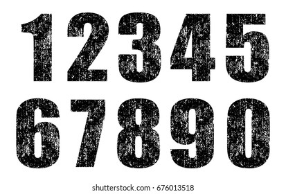 Set of grunge numbers.Vector distressed numbers.