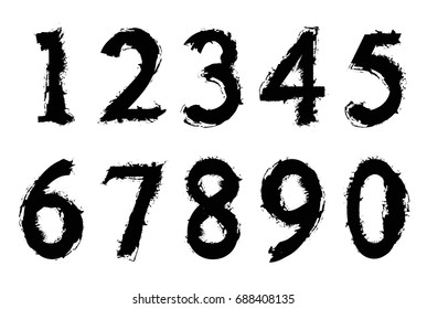 Set of grunge numbers.Vector distressed numbers.