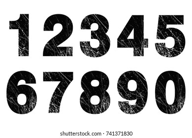 Set of grunge numbers.Vector distressed numbers.