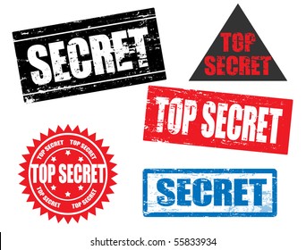 Set of grunge office rubber stamps with word secret; top secret.