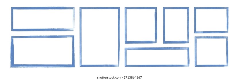 Conjunto de quadro de contorno do grunge Conjunto. Conjunto de quadros abstratos desenhados à mão. Traçados de pincel de tinta. Desenhar formas quadradas e retangulares. ilustração vetorial	