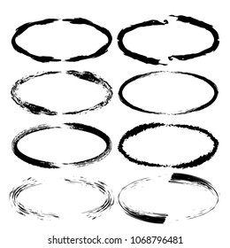Set of grunge oval frames. Collection of black borders.  Vector illustration.