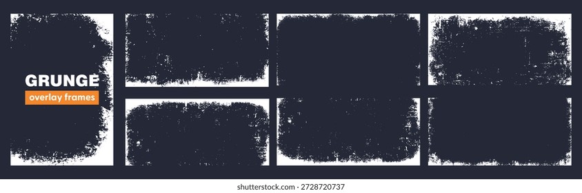 Conjunto de quadro de sobreposição grunge e fundo com sujeira e efeito áspero. Coleção de bordas com textura vintage.