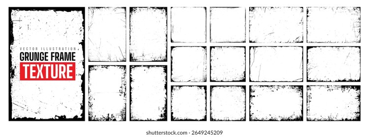 Set of grunge overlay halftone texture, damaged social media banner background, torn paper photo cover and watercolor paint brush stroke frame art with dust grain, dirty scratch pattern and ink splash