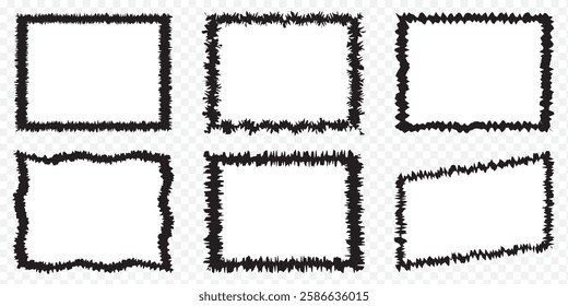 Set of grunge overlay texture frame, torn paper effect or dirty paint brush stroke background. Vector grunge border, distressed banner and watercolor layout. Vintage silhouette art or scratch pattern.
