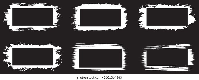  Set of grunge paint brush graffiti stencil rectangle frames with, Set of hand drawn grunge paint brush frames and text banners. Grunge background .Simple black and white flat style isolated vector .