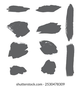 Conjunto de línea de trazo de pincel de pintura grunge, salpicadura de tinta sobre fondo blanco. Textura de acuarela, 
 cuadro de título, marco áspero, fondo grunge, salpicadura de texto o redes sociales. Colección de dibujo en seco.