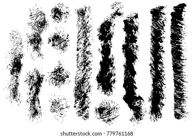 Set of grunge paint ink brush strokes, brushes, lines. Collection of freehand drawing dirty artistic painted design elements,  isolated on background. Vector.