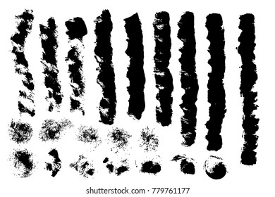 Set of grunge paint ink brush strokes, brushes, lines. Collection of freehand drawing dirty artistic painted design elements,  isolated on background. Vector.